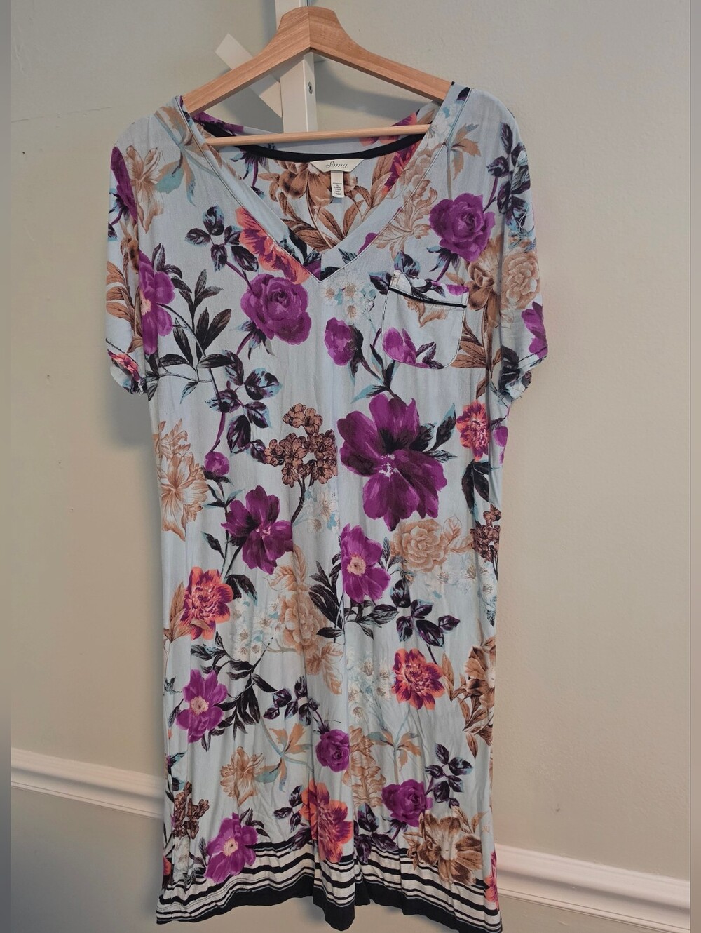 Soma Cool Nights Floral V-Neck Pocket Sleep Dress Large
